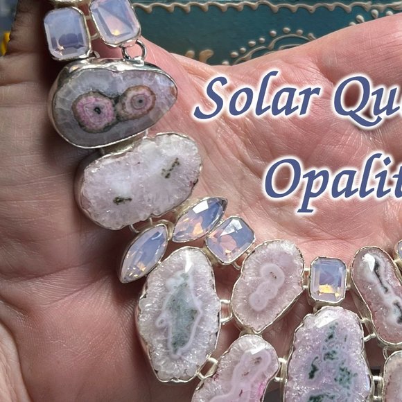 Solar Quartz & Opalite Necklace Handmade Crystal Gemstone 925 Silver Large New! - Picture 5 of 15
